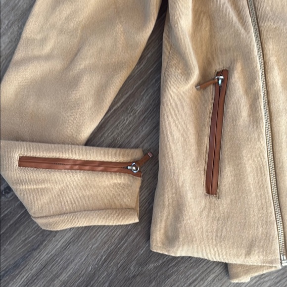 Lauren Ralph Lauren Brown Tan Knit Moto Cardigan Blazer Cotton Small Jacket - Picture 4 of 9